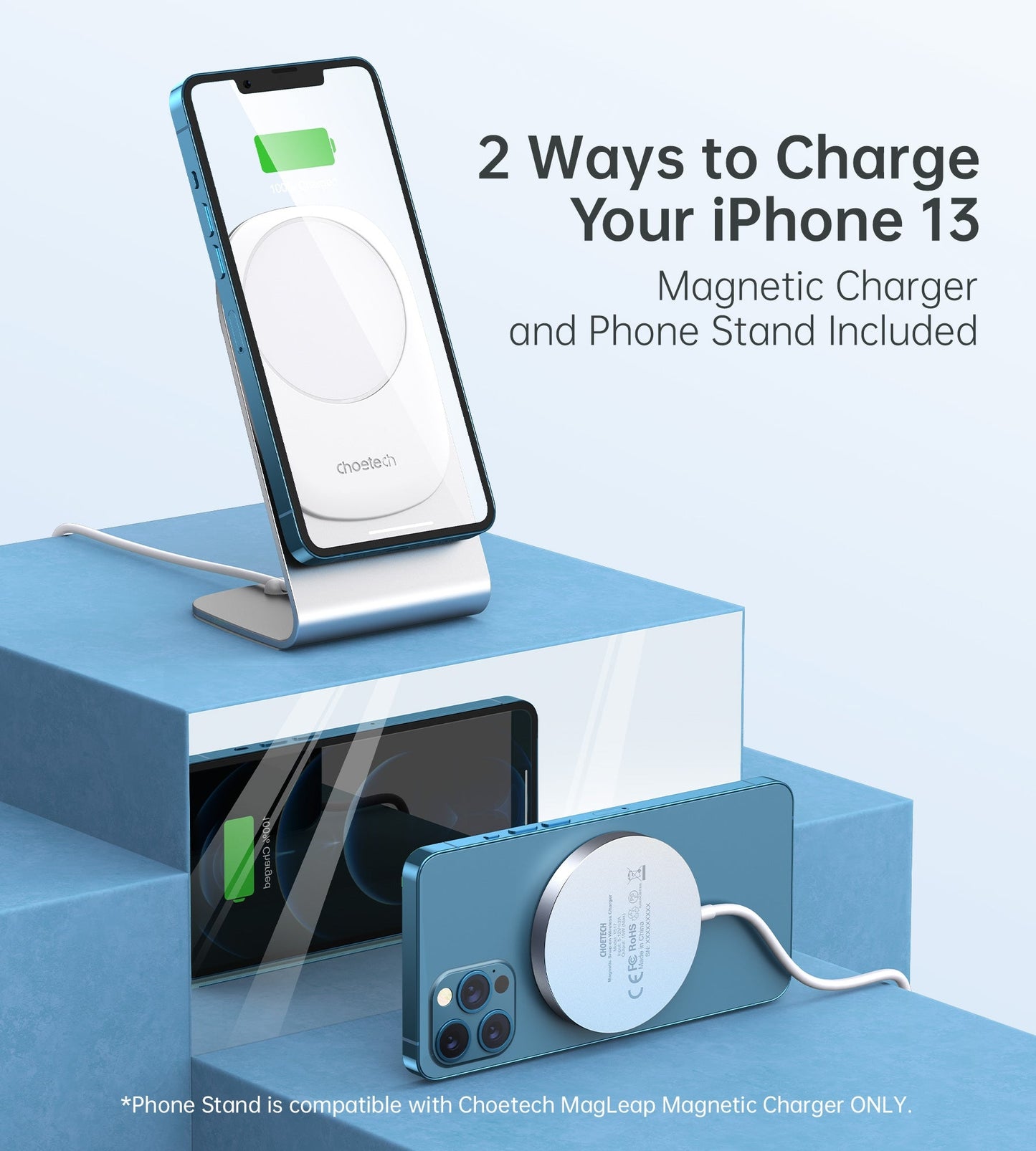CHOETECH MIX00117SL MagSafe Fast Wireless Charger Stand – Holder for iPhone 13/12 (H047 + T517