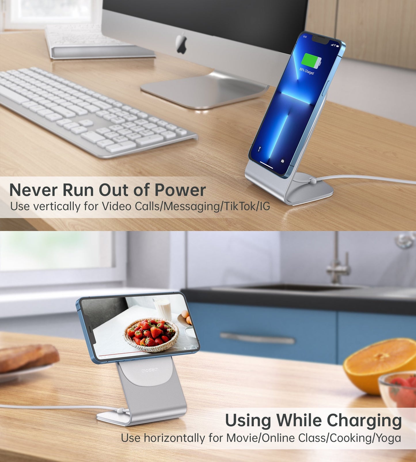 CHOETECH MIX00117SL MagSafe Fast Wireless Charger Stand – Holder for iPhone 13/12 (H047 + T517