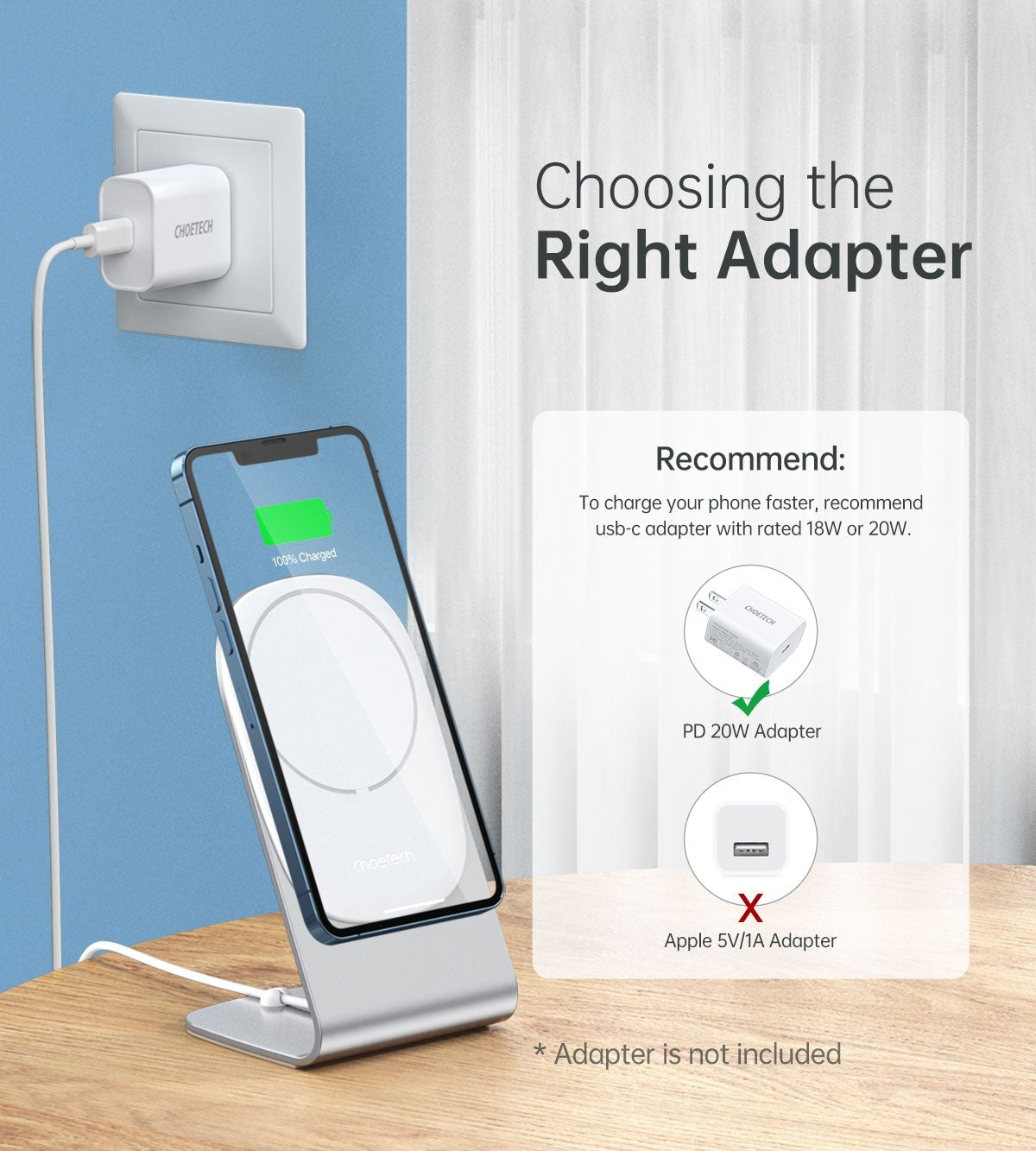 CHOETECH MIX00117SL MagSafe Fast Wireless Charger Stand – Holder for iPhone 13/12 (H047 + T517
