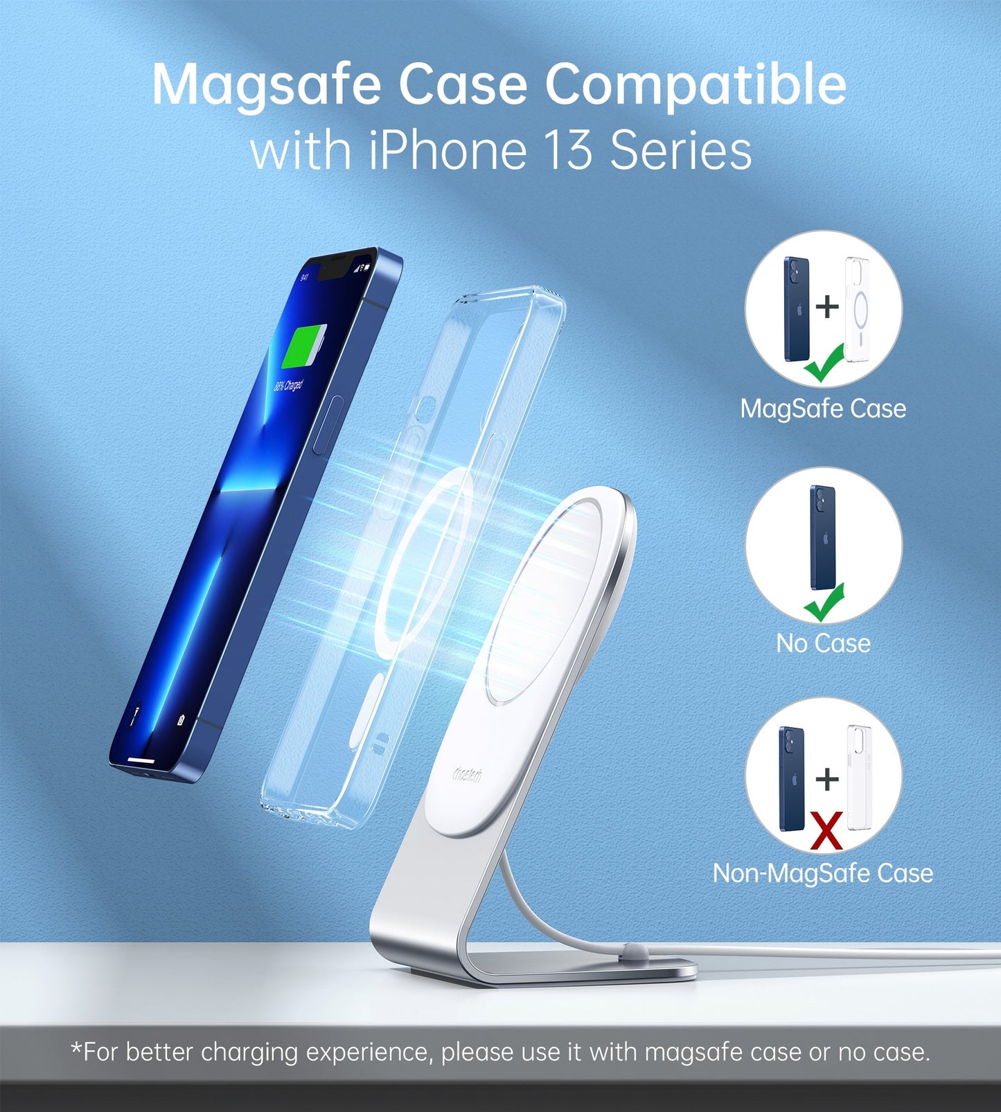 CHOETECH MIX00117SL MagSafe Fast Wireless Charger Stand – Holder for iPhone 13/12 (H047 + T517