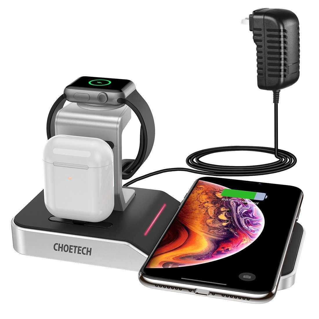 CHOETECH T316 4-in-1 Wireless Charging Station – Compatible with iPhone, Apple Watch, iPod & All Qi-Enabled Phones