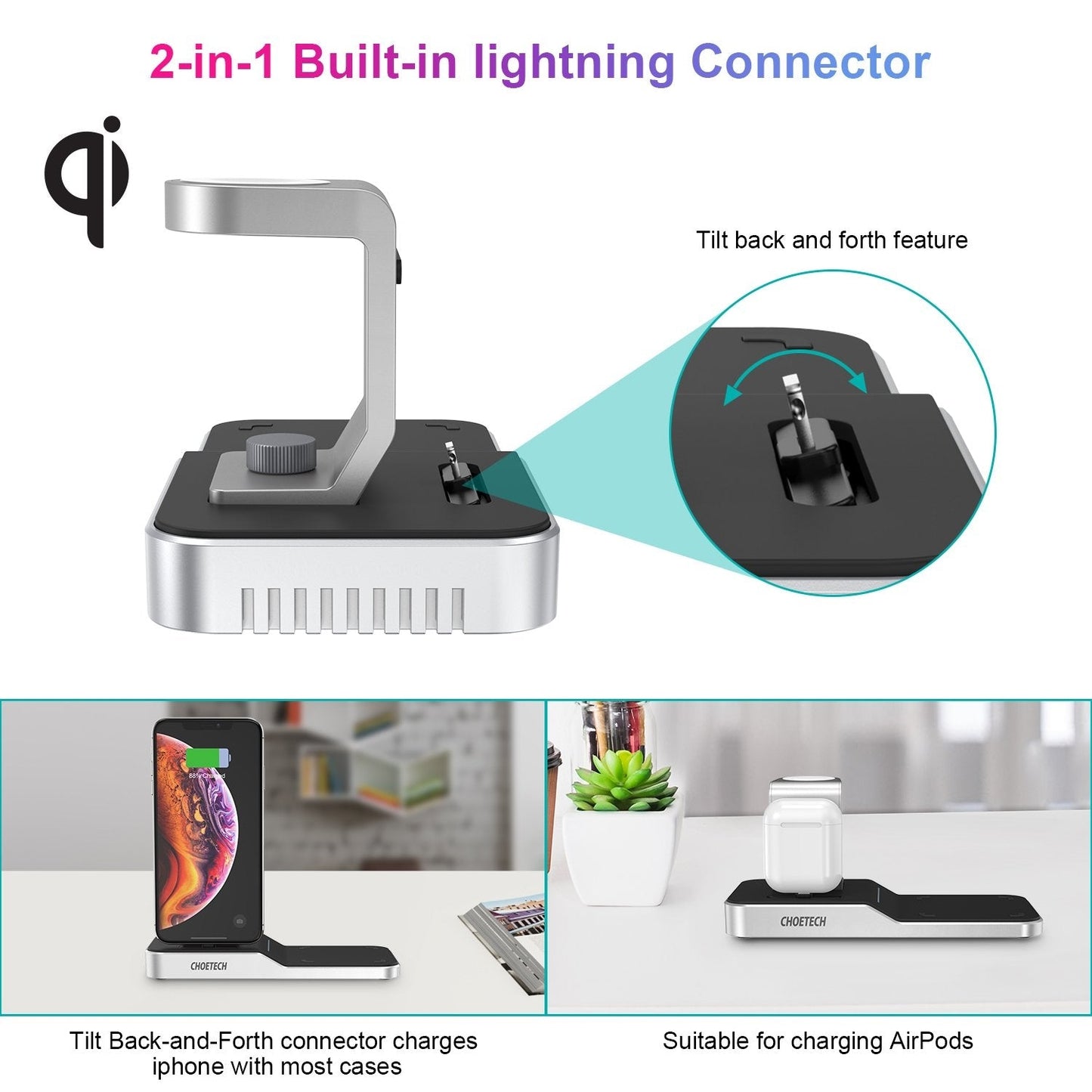 CHOETECH T316 4-in-1 Wireless Charging Station – Compatible with iPhone, Apple Watch, iPod & All Qi-Enabled Phones