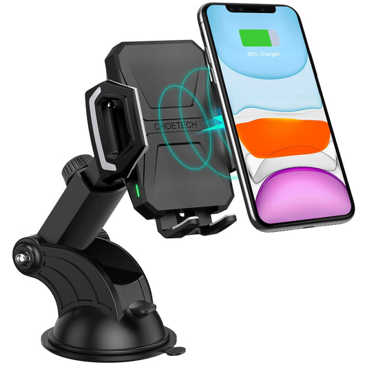 CHOETECH T521-F 15W Fast Wireless Car Charger – Auto-Clamping Air Vent Mount Dock for iPhone & Android