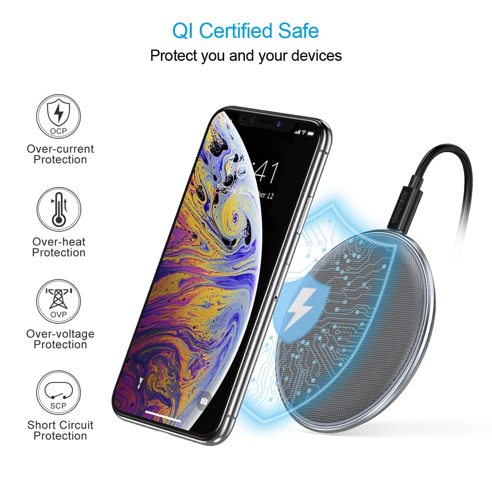 CHOETECH T539-S Fast Wireless Charger – 10W Qi-Certified Charging Pad for iPhone, Samsung & Other Qi-Enabled Devices