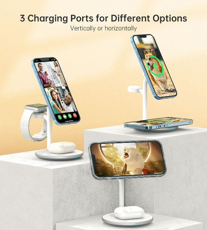 CHOETECH T585-F 3-in-1 Wireless Charging Station Dock – Fast Charger for iPhone, Apple Watch & AirPods