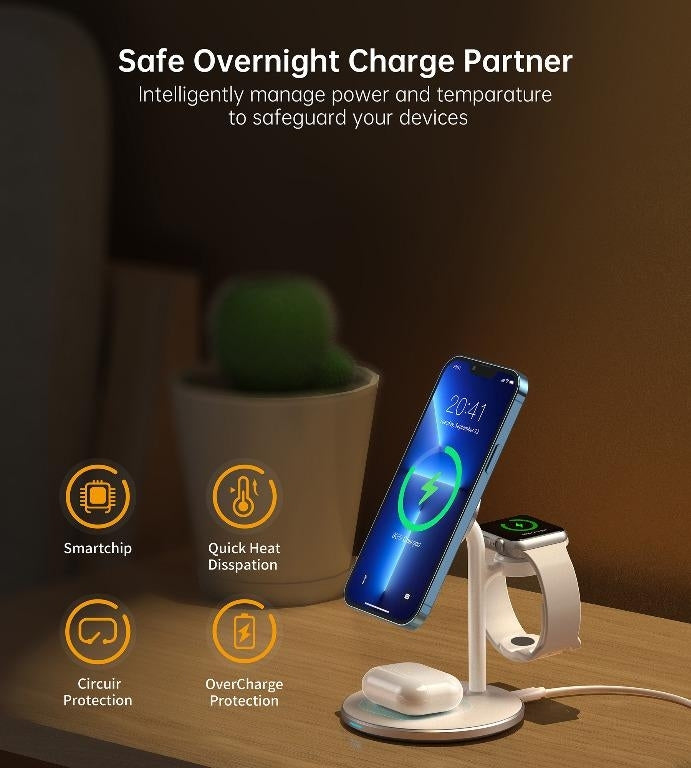 CHOETECH T585-F 3-in-1 Wireless Charging Station Dock – Fast Charger for iPhone, Apple Watch & AirPods
