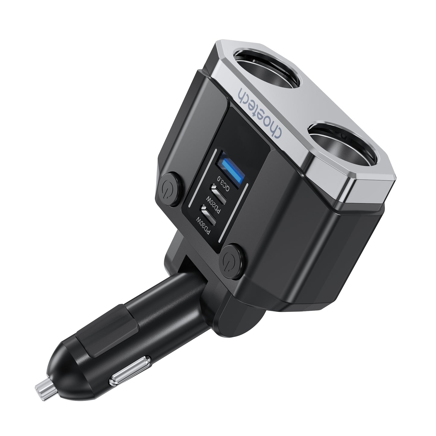 CHOETECH TC0020 45W Car Charger – Dual Cigarette Lighter Sockets, 2× USB-C & 1× USB-A Ports, Power Splitter Adapter for Vehicles