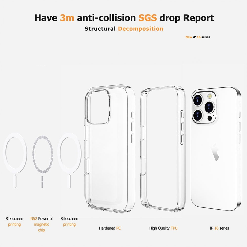 Ultimake Shockproof MagSafe Case for iPhone 16 Pro – Transparent Protective Cover with Magnetic Charging Support