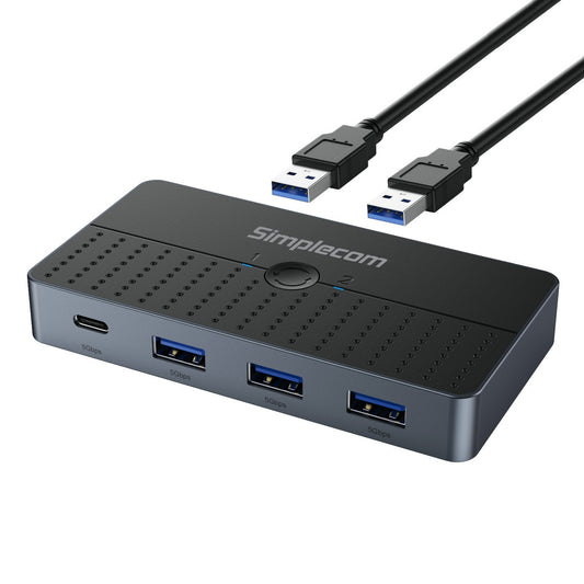 Simplecom KM320 2-Way USB 3.0 Switch Hub – 4-Port USB-C & USB-A, SuperSpeed 5Gbps Sharing Switch