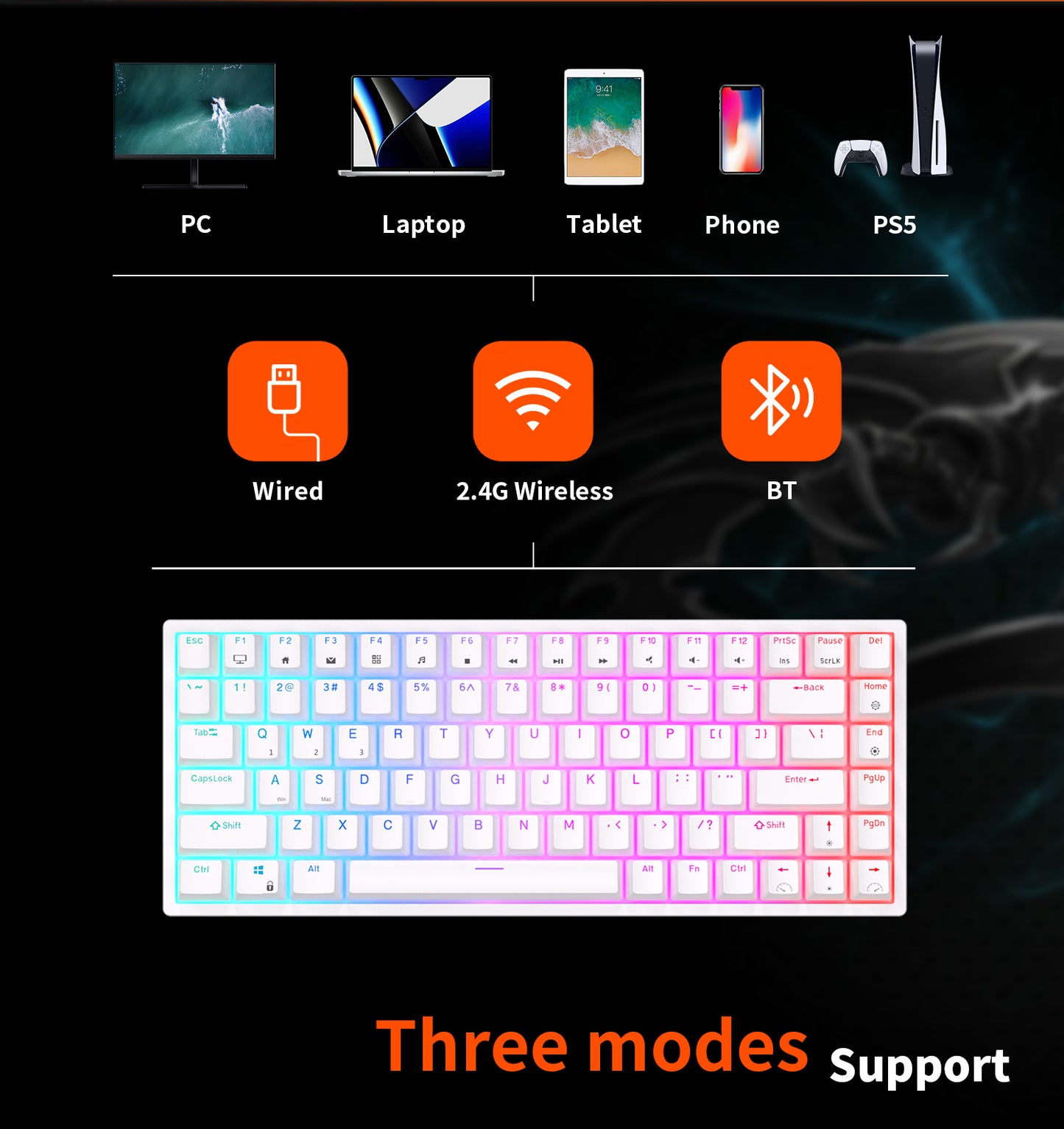 ROYAL KLUDGE RK84 Wireless Mechanical Keyboard – 65% Compact, Hot-Swappable, Blue Switch – Black"