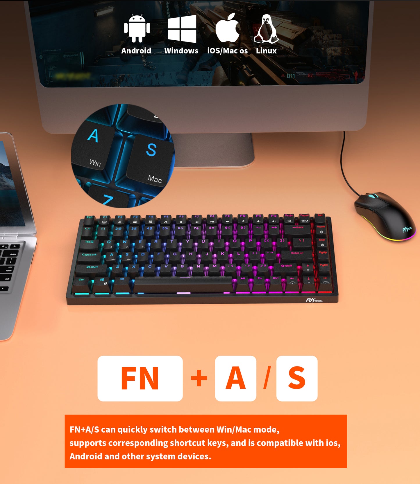 ROYAL KLUDGE RK84 Wireless Mechanical Keyboard – 65% Compact, Hot-Swappable, Blue Switch – Black"