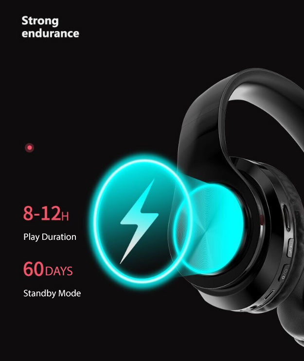 Bluetooth 5.0 Foldable Wireless Stereo Headphones – Over-Ear Earphones with HD Sound (Black)
