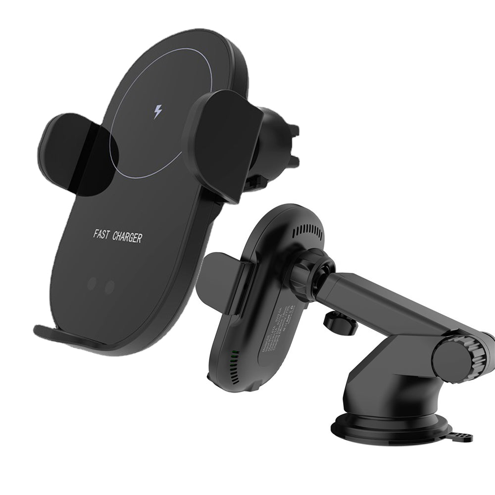 15W Wireless Car Charger Mount – Automatic Clamping 2-in-1 Fast Charging Phone Holder for Dashboard & Air Vent