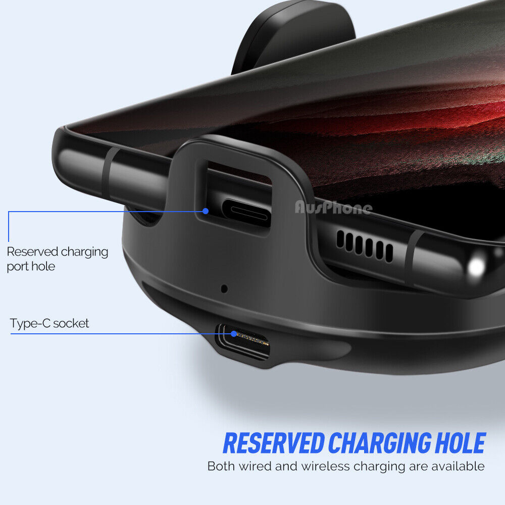 15W Wireless Car Charger Mount – Automatic Clamping 2-in-1 Fast Charging Phone Holder for Dashboard & Air Vent