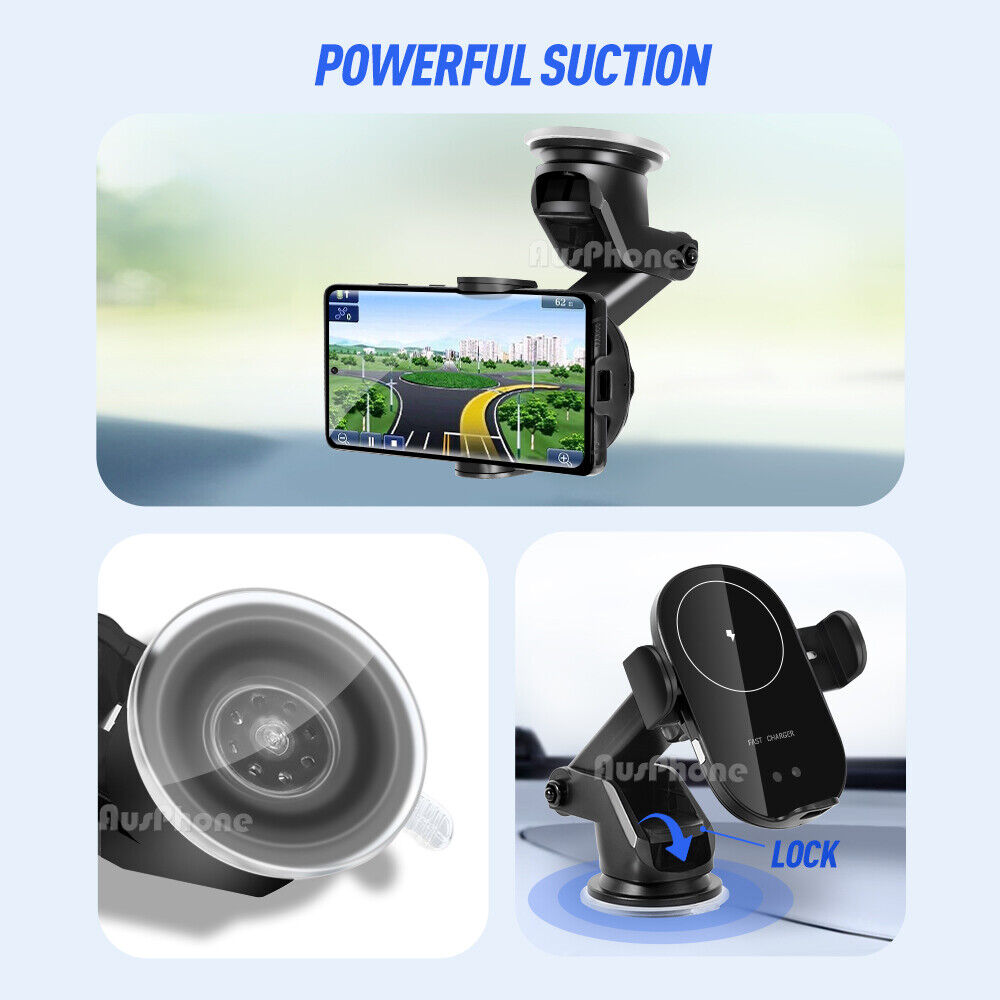 15W Wireless Car Charger Mount – Automatic Clamping 2-in-1 Fast Charging Phone Holder for Dashboard & Air Vent