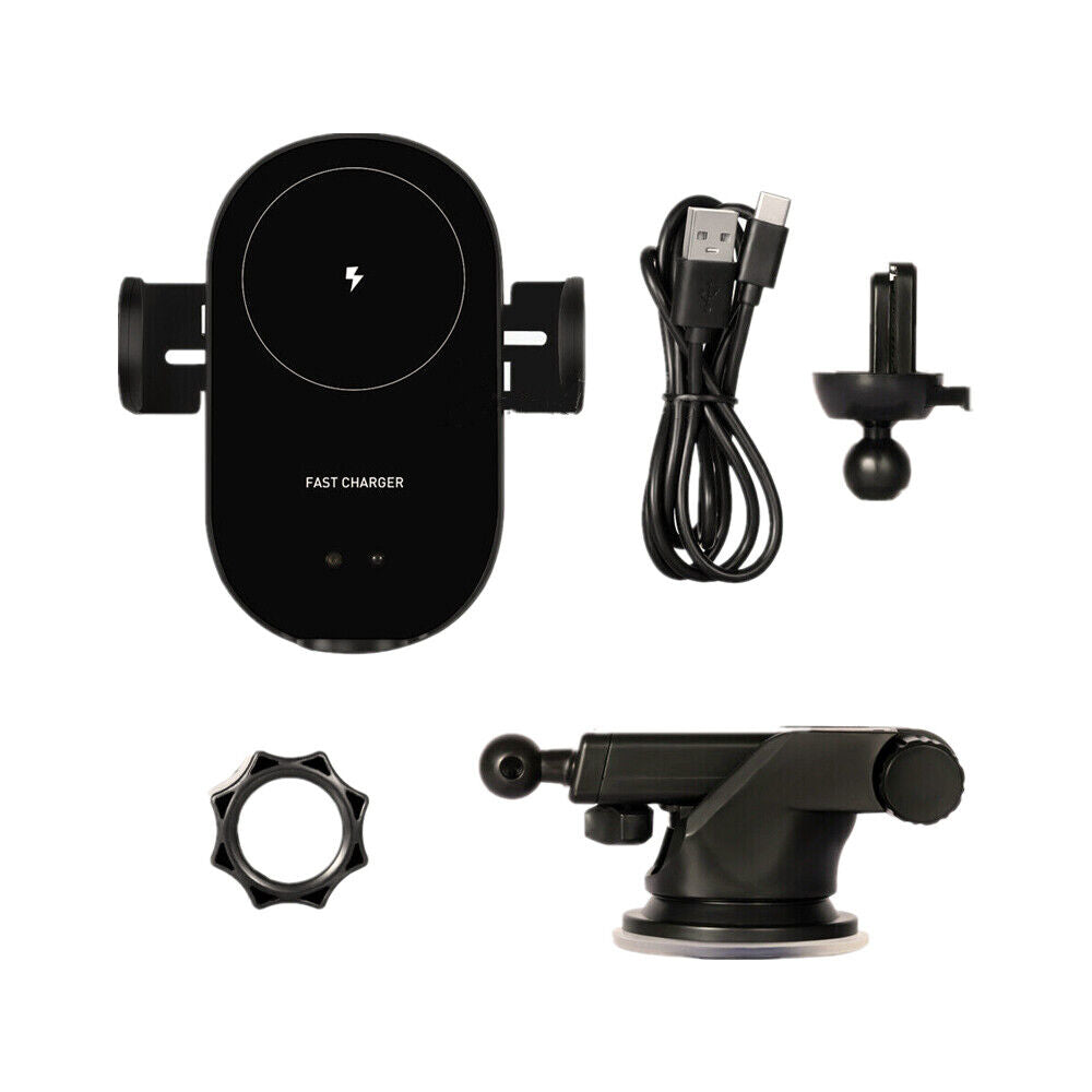 15W Wireless Car Charger Mount – Automatic Clamping 2-in-1 Fast Charging Phone Holder for Dashboard & Air Vent