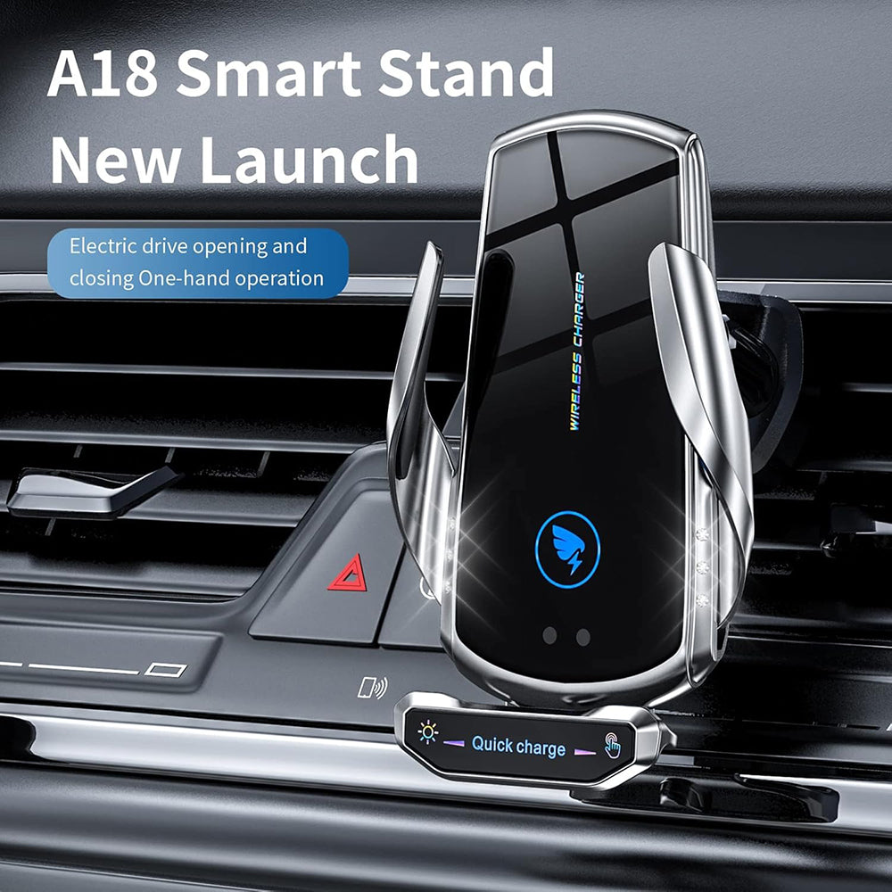 15W Wireless Car Charger Mount – Auto-Clamp Air Vent Phone Holder with Cable & 3 Charging Tips"