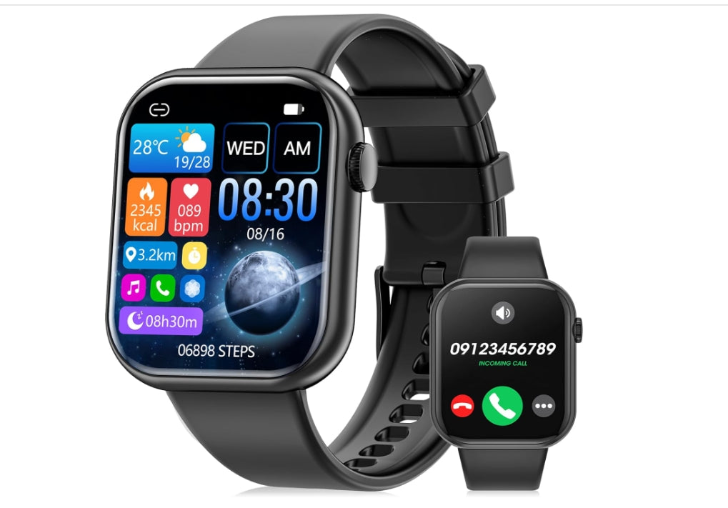 Smart Watch 44mm with Bluetooth Calling – Multi-Dial Display, Blood Oxygen Monitor, Sports & Game Modes – Compatible with iOS & Android – White + 2 Straps