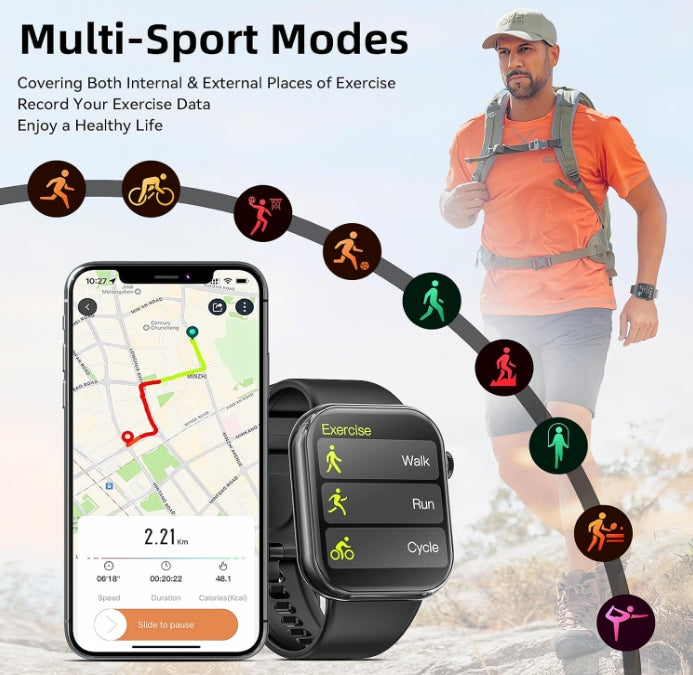Smart Watch 44mm with Bluetooth Calling – Multi-Dial Display, Blood Oxygen Monitor, Sports & Game Modes – Compatible with iOS & Android – White + 2 Straps