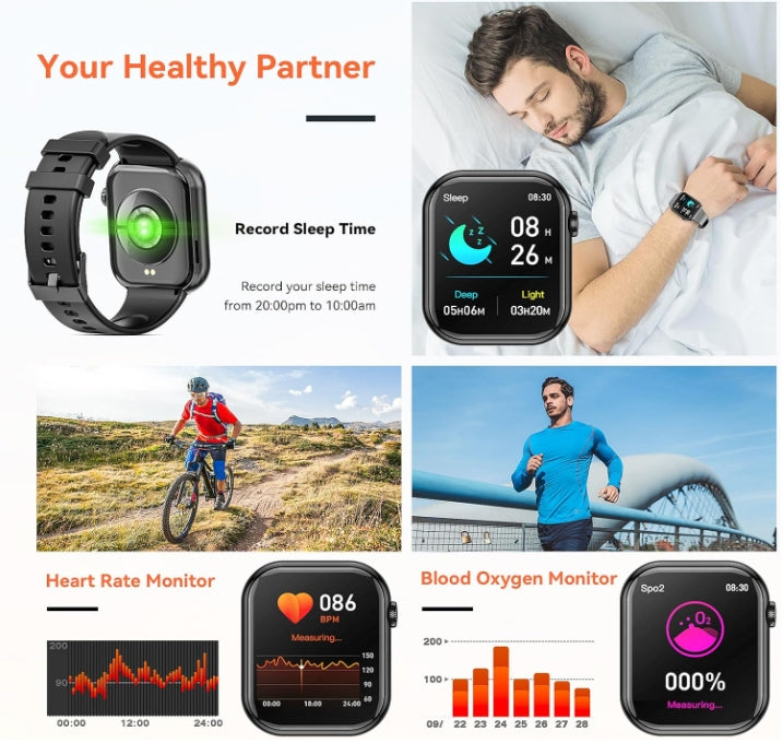 Smart Watch 44mm with Bluetooth Calling – Multi-Dial Display, Blood Oxygen Monitor, Sports & Game Modes – Compatible with iOS & Android – White + 2 Straps