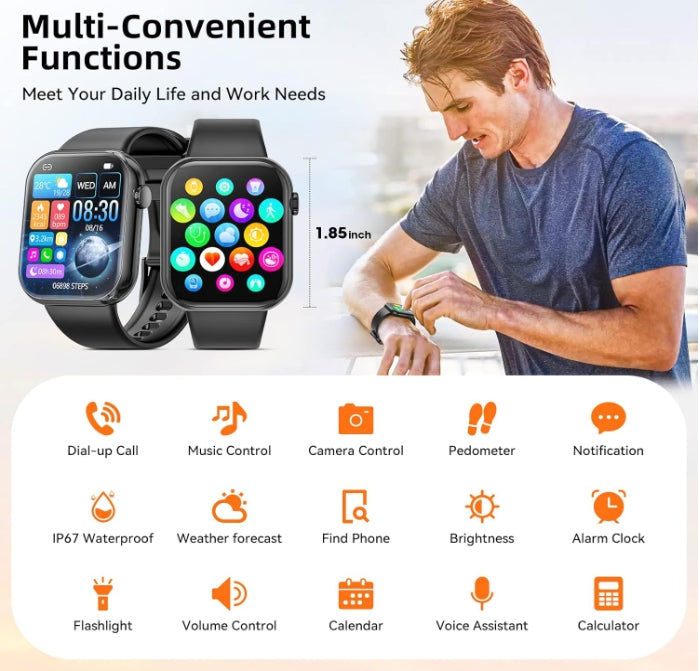 Smart Watch 44mm with Bluetooth Calling – Multi-Dial Display, Blood Oxygen Monitor, Sports & Game Modes – Compatible with iOS & Android – White + 2 Straps