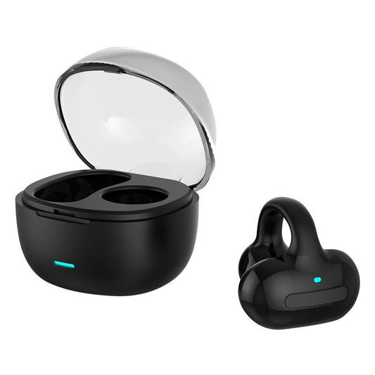 Touch-Control Bone Conduction Bluetooth Earphone with Charging Case – Ear Clip Design – Black