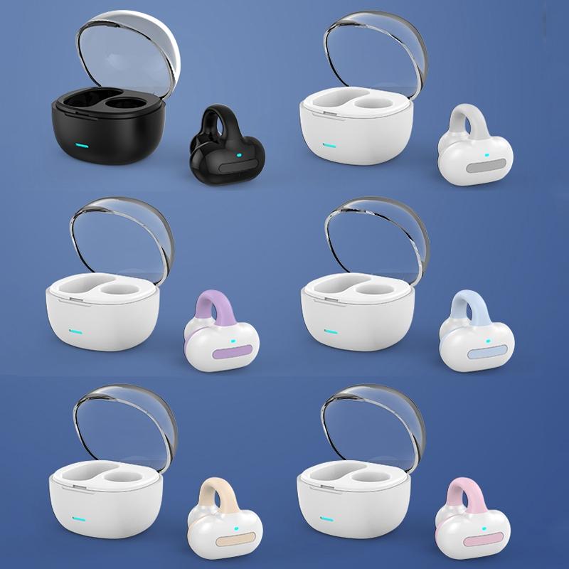 Touch-Control Bone Conduction Bluetooth Earphone with Charging Case – Ear Clip Design – Black
