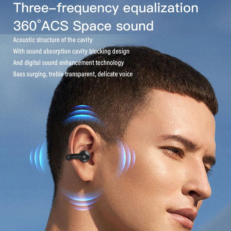 Touch-Control Bone Conduction Bluetooth Earphone with Charging Case – Ear Clip Design – Black