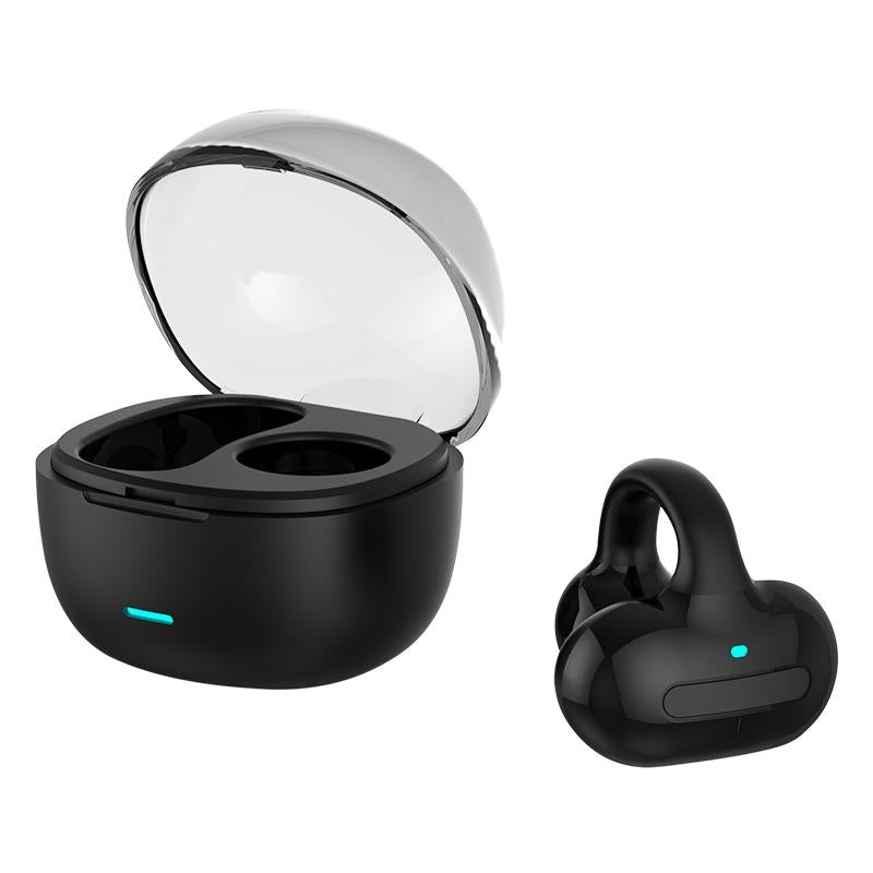 Touch-Control Bone Conduction Bluetooth Earphone with Charging Case – Ear Clip Design – Black