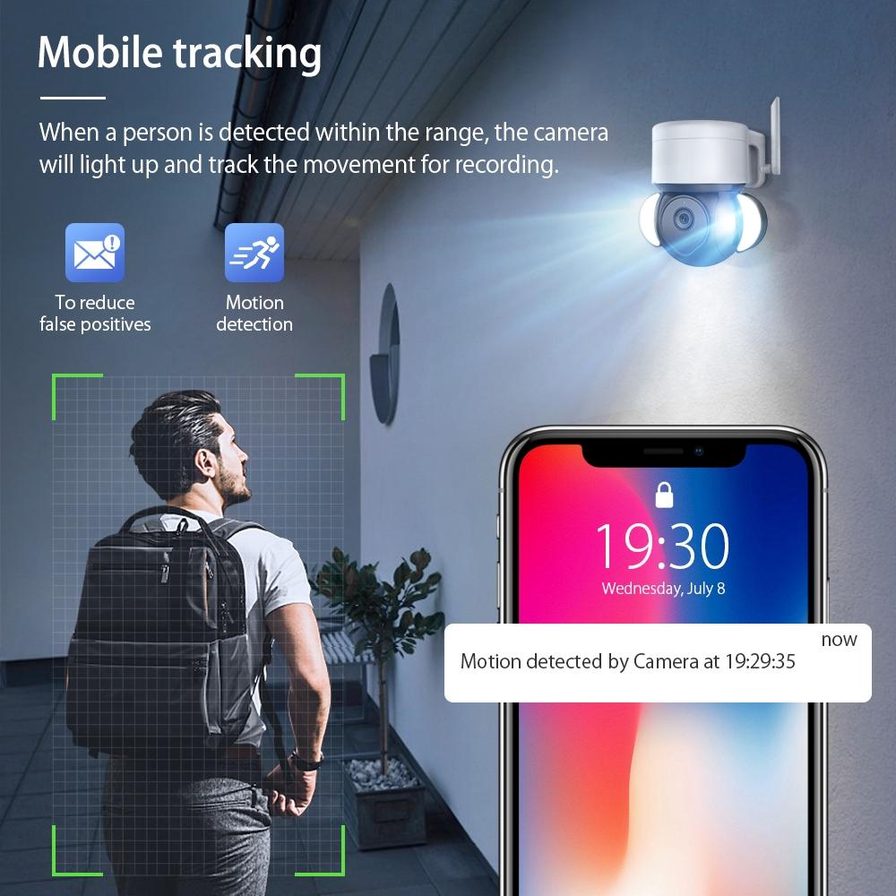 Smart Security Floodlight Camera – 4MP HD Resolution, Two-Way Audio, Motion Detection & Night Vision for Outdoor Surveillance
