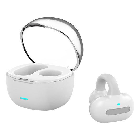 Touch Bone Conduction Bluetooth Earphone with Charging Case – Ear Clip Design, Grey Wireless Headset