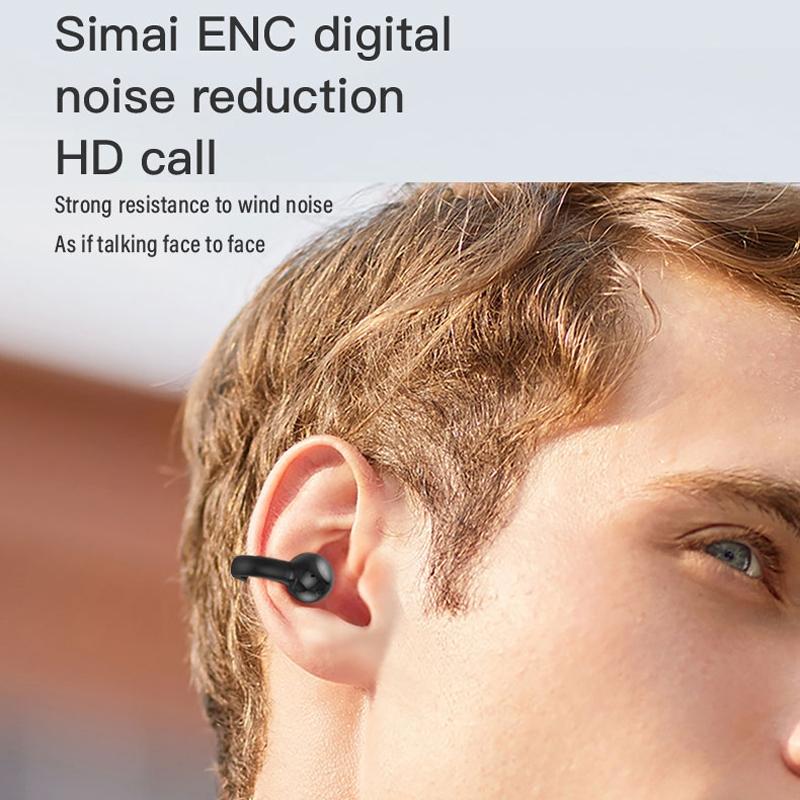 Touch Bone Conduction Bluetooth Earphone with Charging Case – Ear Clip Design, Grey Wireless Headset
