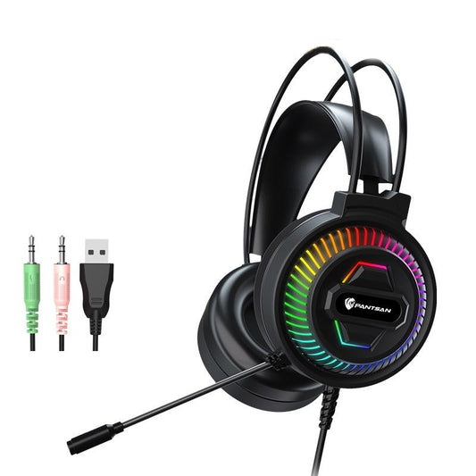 USB Head-Mounted RGB Headset – 3.5mm Wired, Luminous Black, Noise Cancelling Mic, Gaming Compatible