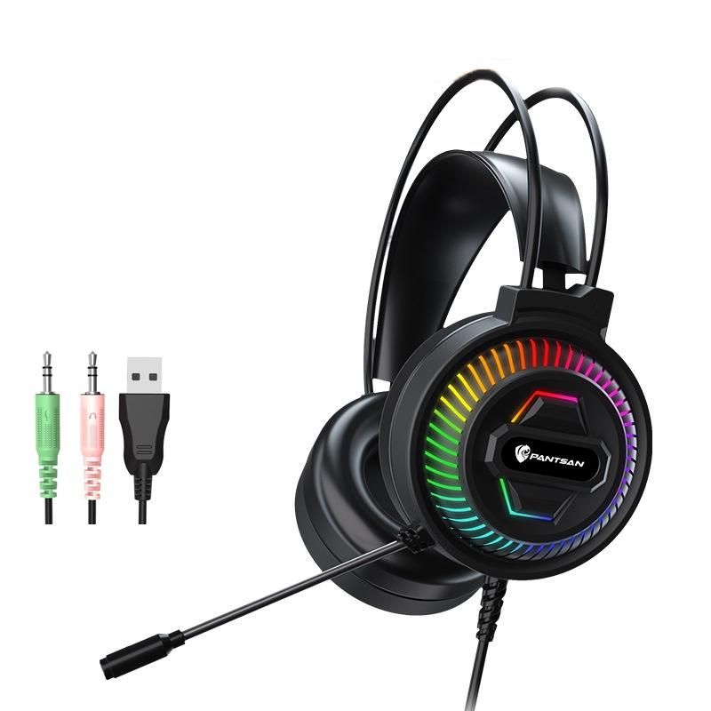 USB Head-Mounted RGB Headset – 3.5mm Wired, Luminous Black, Noise Cancelling Mic, Gaming Compatible