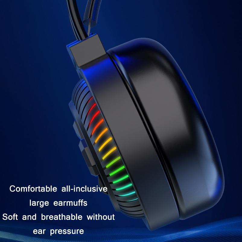 USB Head-Mounted RGB Headset – 3.5mm Wired, Luminous Black, Noise Cancelling Mic, Gaming Compatible