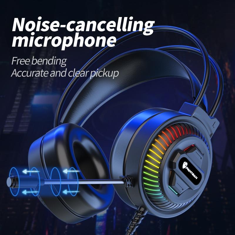 USB Head-Mounted RGB Headset – 3.5mm Wired, Luminous Black, Noise Cancelling Mic, Gaming Compatible