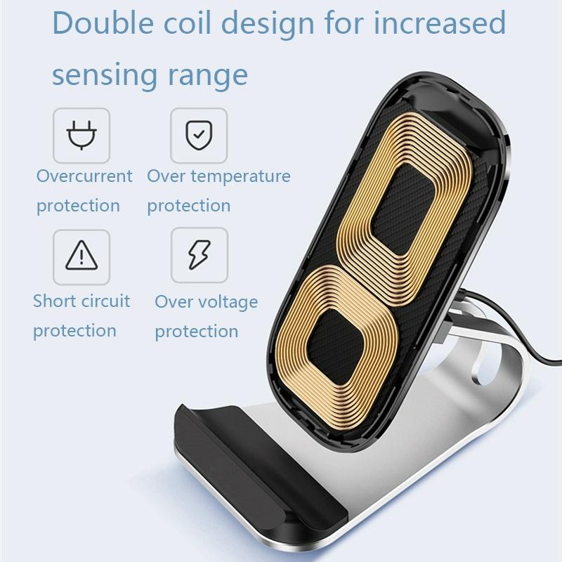15W Multifunctional Wireless Charger with Stand – Silver | Fast Qi Charging Dock for Phone, Watch & Earbuds