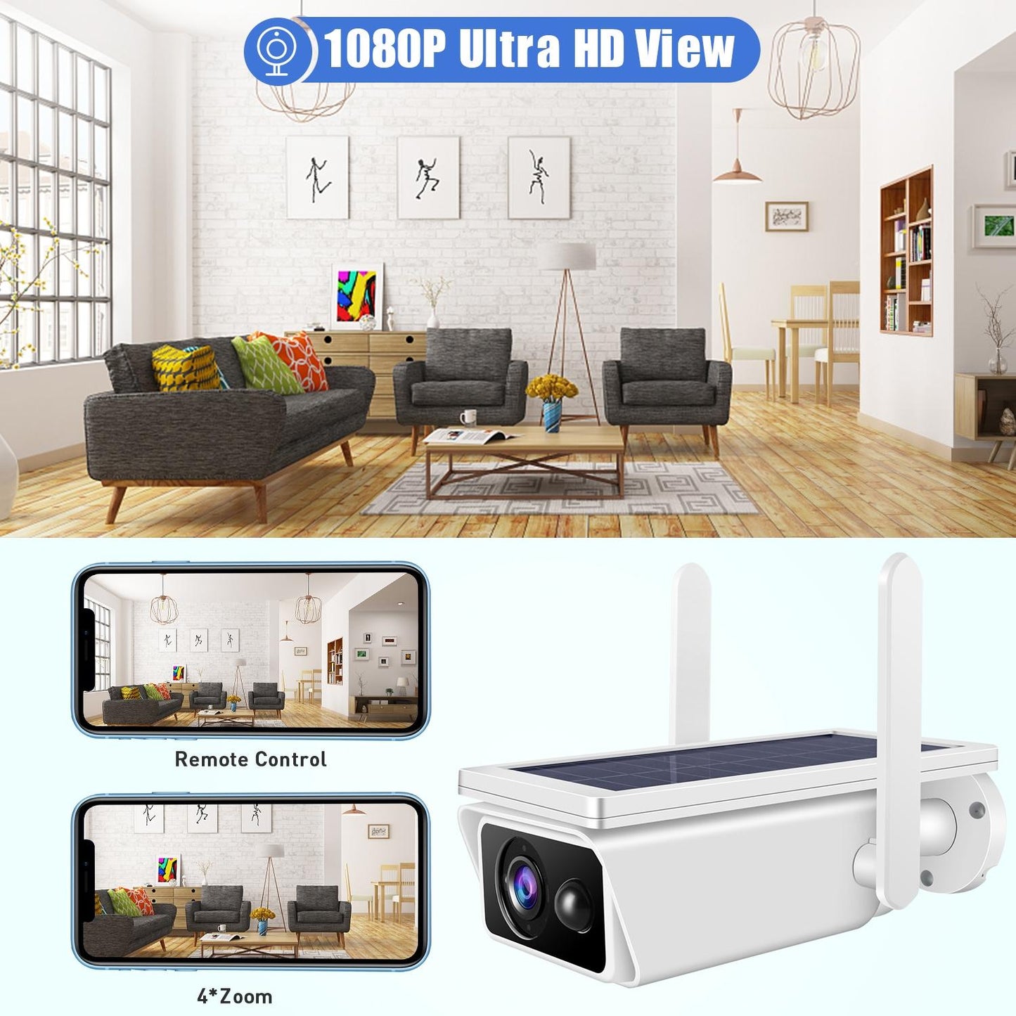 Solar-Powered 1080P WiFi Security Camera – Night Vision & Two-Way Audio Outdoor Surveillance