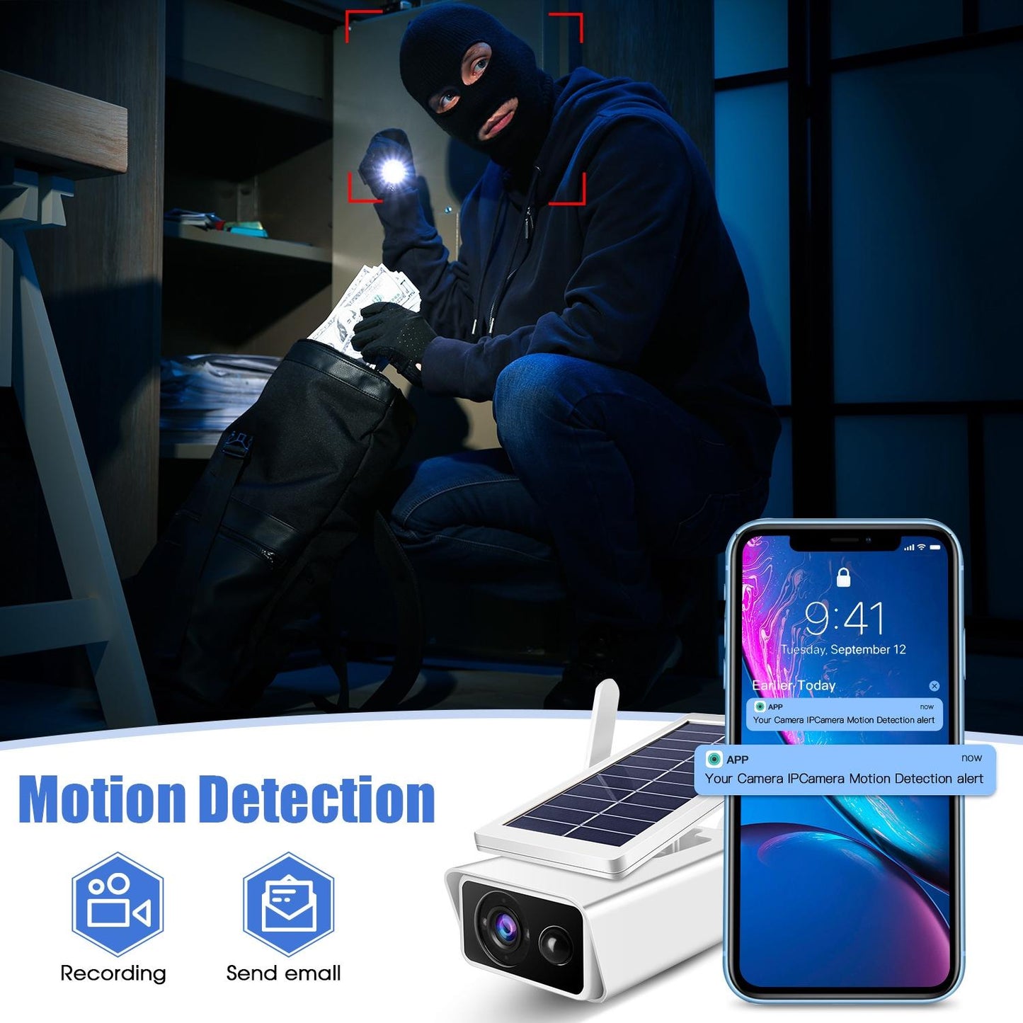 Solar-Powered 1080P WiFi Security Camera – Night Vision & Two-Way Audio Outdoor Surveillance