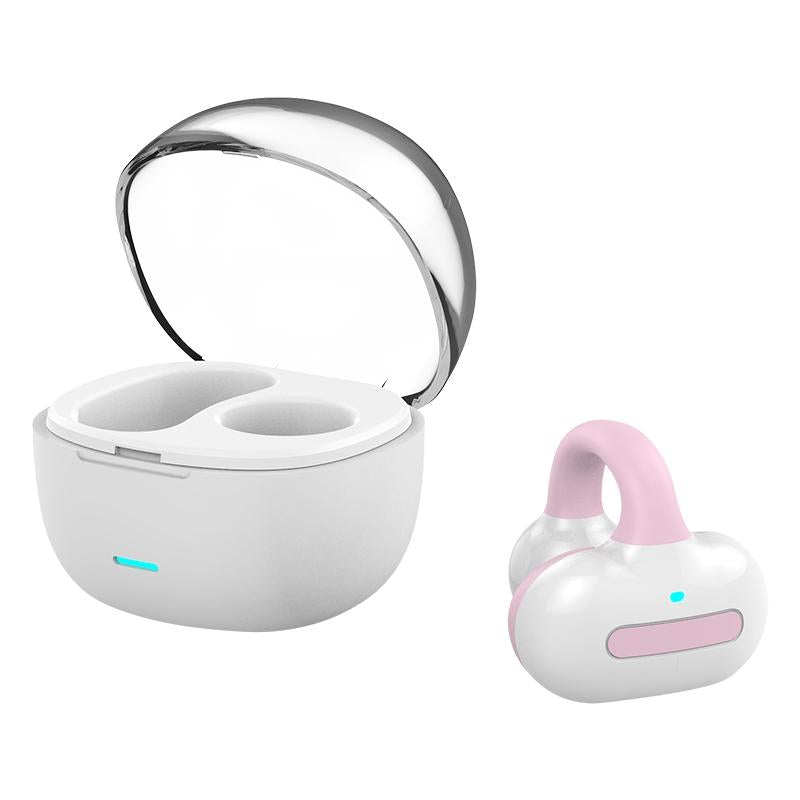 Touch Control Bone Conduction Bluetooth Earphones with Charging Case – Pink Ear Clip Design