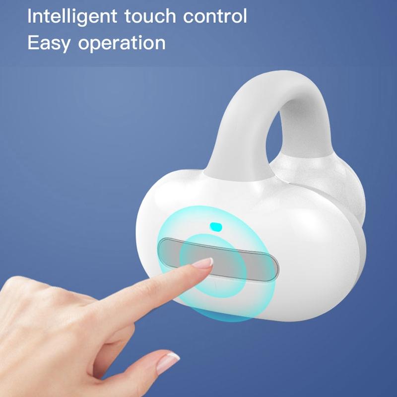 Touch Control Bone Conduction Bluetooth Earphones with Charging Case – Pink Ear Clip Design