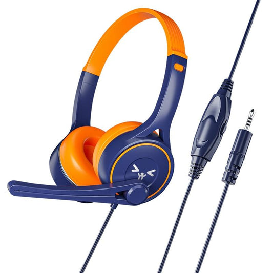 3.5mm Online Class Headset – Blue & Orange, Noise Cancelling, Microphone, Comfortable Fit
