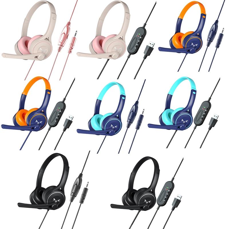 3.5mm Online Class Headset – Blue & Orange, Noise Cancelling, Microphone, Comfortable Fit