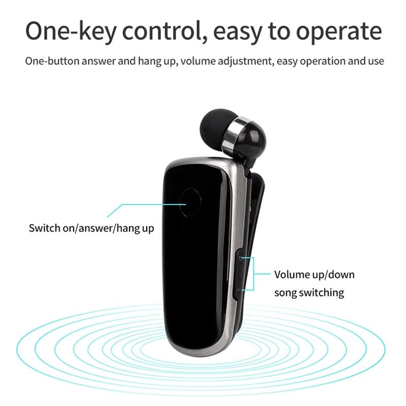 Wireless Bluetooth In-Ear Earphone with Vibrating Alert & Hands-Free Clip – Single-Ear Headset (Blue)