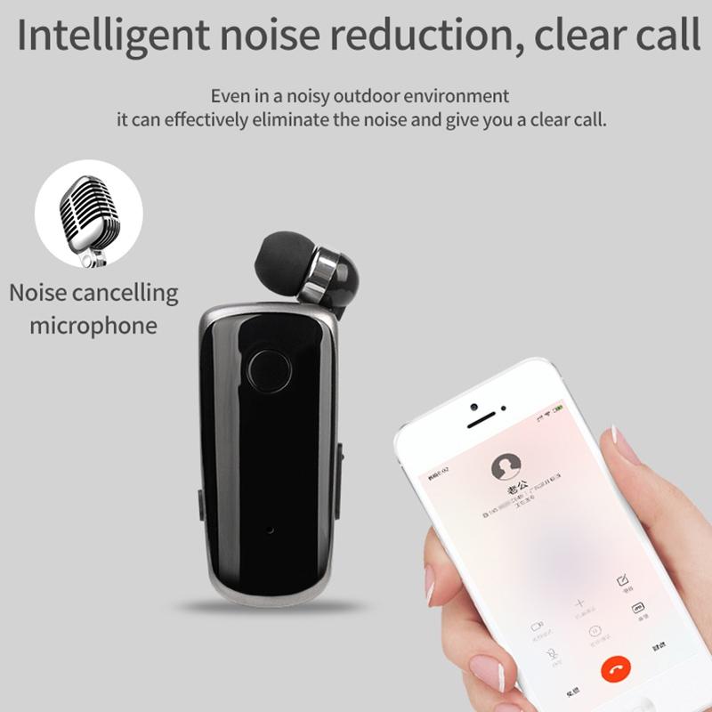 Wireless Bluetooth In-Ear Earphone with Vibrating Alert & Hands-Free Clip – Single-Ear Headset (Blue)