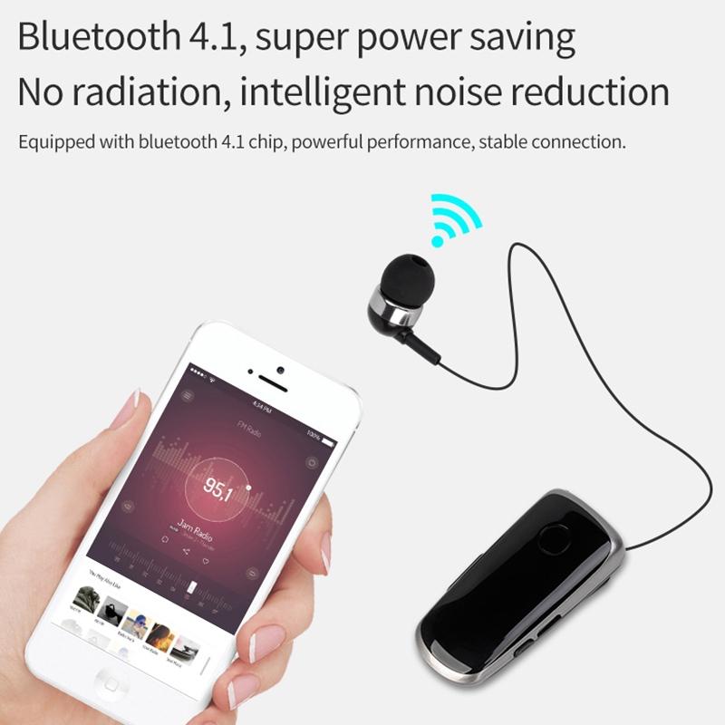 Wireless Bluetooth In-Ear Earphone with Vibrating Alert & Hands-Free Clip – Single-Ear Headset (Blue)