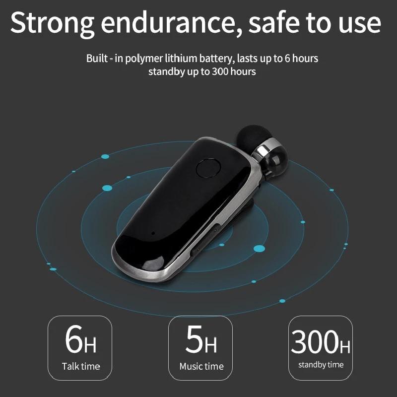 Wireless Bluetooth In-Ear Earphone with Vibrating Alert & Hands-Free Clip – Single-Ear Headset (Blue)