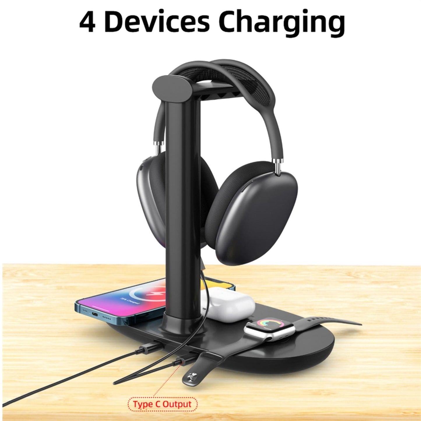 4-in-1 Wireless Charger for Phone, Watch & AirPods | Fast Qi Charging Station