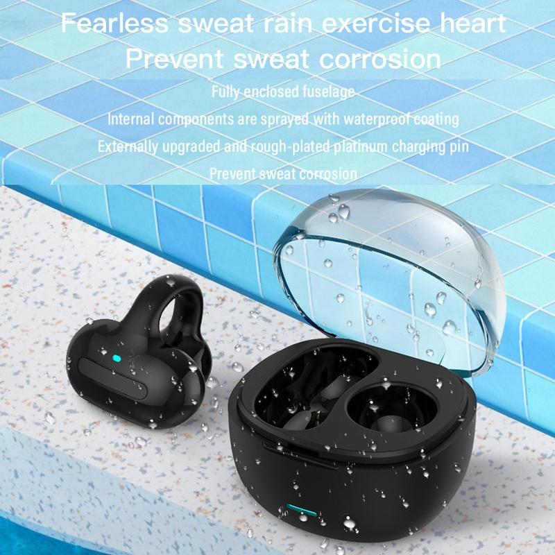 Touch Control Bone Conduction Bluetooth Earphone – Ear Clip Design with Charging Case (Blue)