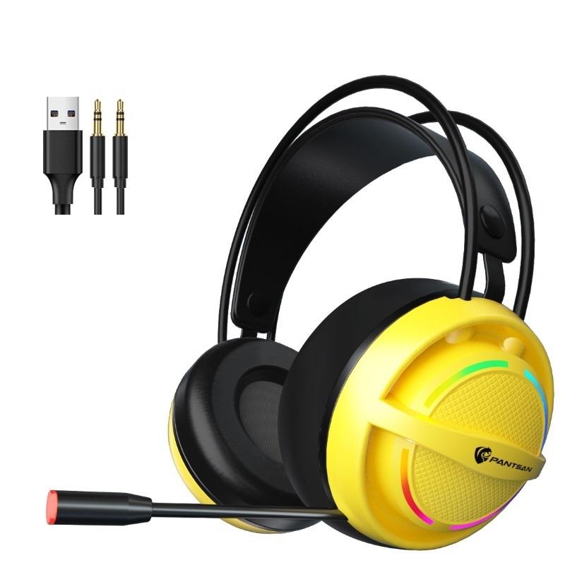 USB Gaming Earphones with Mic – 3.5mm Jack, Yellow, High-Quality Sound & Noise Isolation